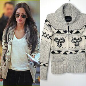 ARITZIA TNA Sea To Sky Lambswool Knit Zip Sweater Light Heather Grey Cream Small